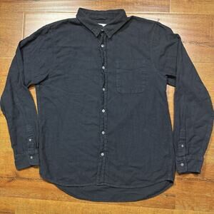 Buck Mason Button Up Shirt Men L Black Long Sleeve Cotton Pocket Retro City Alt